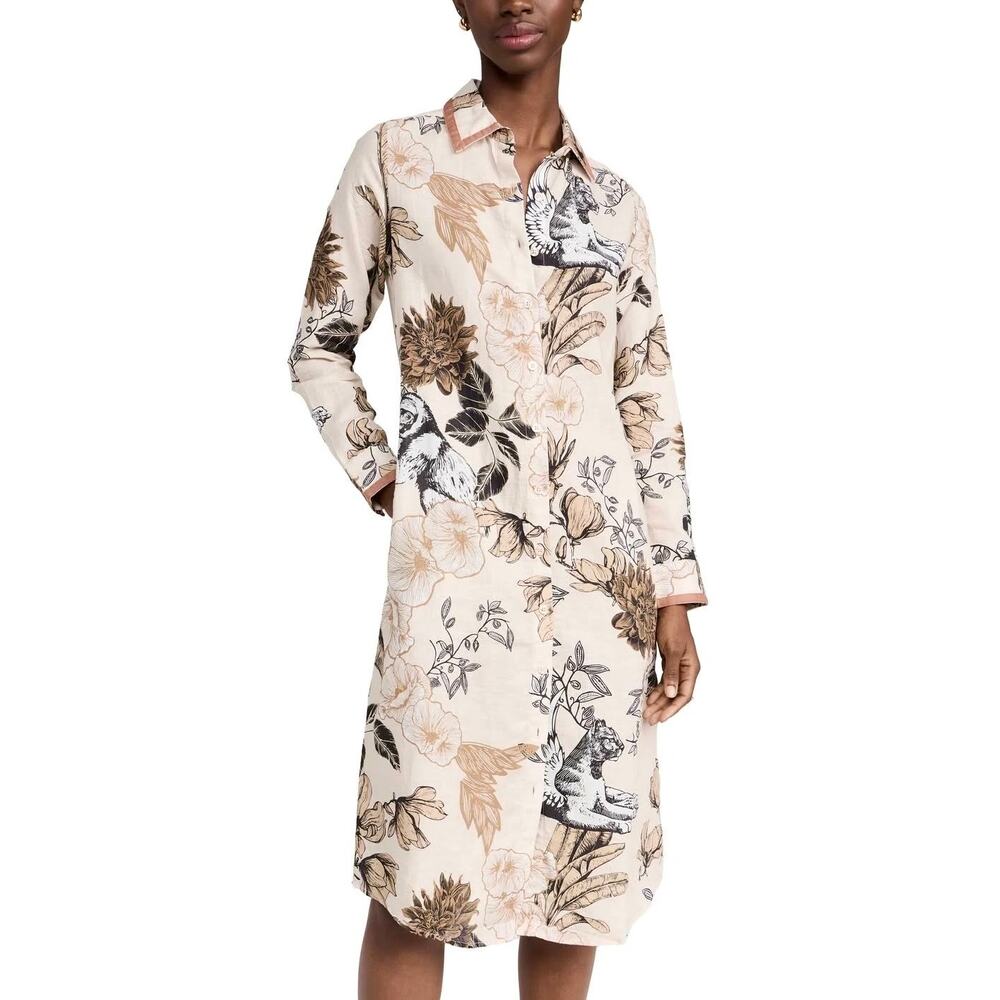 Las Sureñas Clara Portrait Shirt Dress Linen Cotton Print Size S NWT